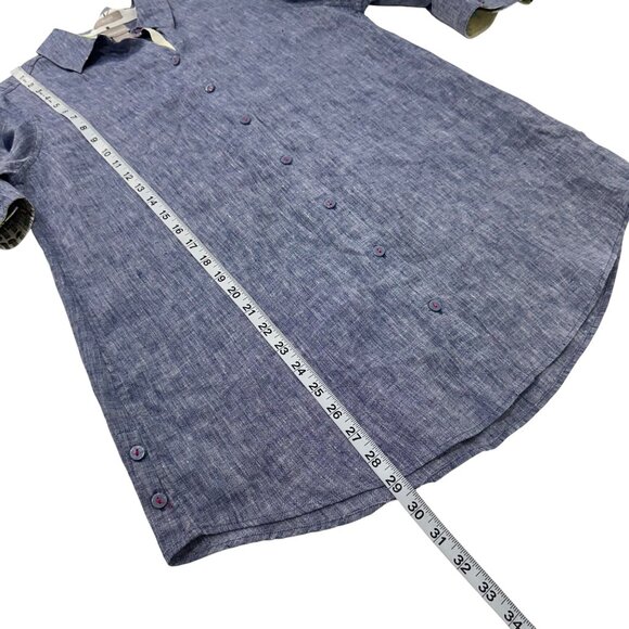 Chicos Light Blue 100% Linen No Iron Button-Up Tunic Shirt Womens Size 1 (8/10) - Picture 5 of 12